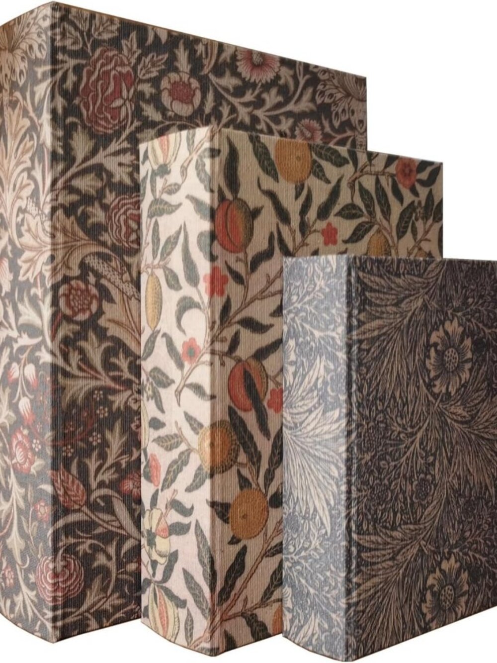 Set of 3 Vintage Floral Decorative Storage Boxes - Faux Book Design, Home Decor
